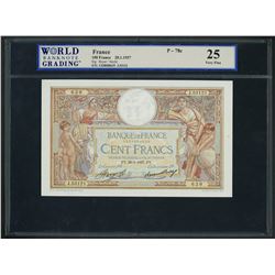 France, Banque de France, 100 francs, 28-1-1937, series J. 53121, serial 1328008639, WBG VF 25.