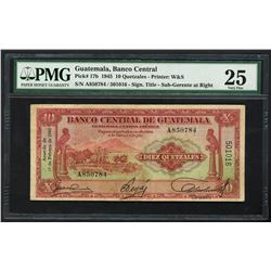 Guatemala, Banco Central, 10 quetzales, 19-2-1945, serial A850784 / 501016, SUB-GERENTE overprint, P