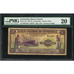Guatemala, Banco Central, 5 quetzales, 29-2-1936, serial B081646 / 984076, PMG VF 20.