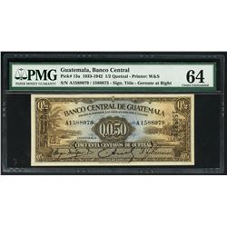 Guatemala, Banco Central, 50 centavos de quetzal, 19-2-1941, serial A1588079 / 1588873, PMG Choice U