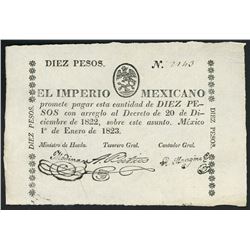 Mexico City, Mexico, Empire of Mexico, small-size 10 pesos, 1-1-1823, serial 2140, ex-Bevill.