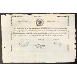 Mexico, Tesorerias de la Nacion, 10 pesos, 11-4-1823, serial 9,974, printed on papal bull, Bevill Pl