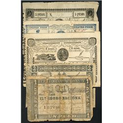 Lot of ten Paraguay, National Treasury, ND (1860-62) notes.