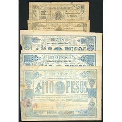 Lot of sixteen Paraguay, National Treasury, ND (1865-68) notes.