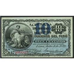 Lima, Peru, Compania de Obras Publicas, 10 centavos, 4-7-1876, series A, serial 999062.
