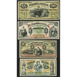 Lot of four Lima, Peru, Republica del Peru, notes of 30-6-1879.