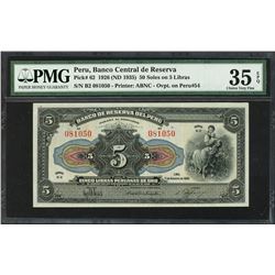 Lima, Peru, Banco Central, 50 soles, (1935) overprint on Banco de Reserva, 5 libras, 11-8-1926, seri
