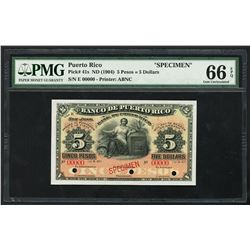 San Juan, Puerto Rico, Banco de Puerto Rico, 5 pesos / 5 dollars specimen, ND (ca. 1901-04), series