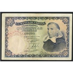 Madrid, Spain, Banco de Espana, 500 pesetas, 19-2-1946, serial 1592393.