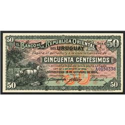 Montevideo, Uruguay, Banco de la Republica Oriental, 50 centesimos, 18-10-1934, series I, serial A00