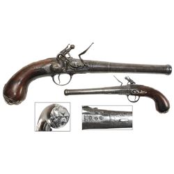 Flintlock pistol, English, ca. 1720 (Queen Anne period), with silver inlays and buttplate, marked an