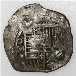 Mexico City, Mexico, cob 2 reales, Philip III, assayer A/F, with chopmarks as from circulation in th