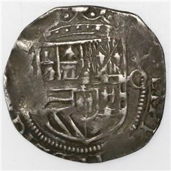 Mexico City, Mexico, cob 1 real, Philip II, assayer O to right, mintmark oM to left (not visible).