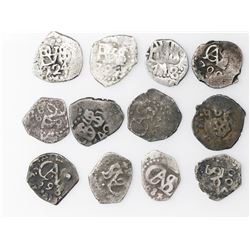 Lot of twelve Lima, Peru, cob 1/2R, all dated, as follows: 1684 (3), 1693, 1699, 1700 (2), 1704, 172