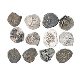 Large lot of 23 Lima, Peru, cob 1/2R, various periods (Charles II through Ferdinand VI), dates parti