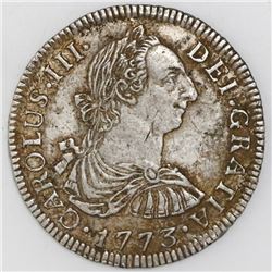 Potosi, Bolivia, bust 2 reales, Charles III, 1773JR.