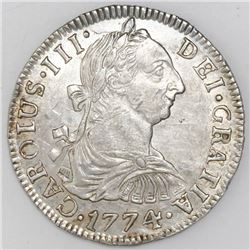 Potosi, Bolivia, bust 2 reales, Charles III, 1774JR.