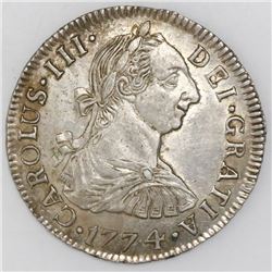 Potosi, Bolivia, bust 2 reales, Charles III, 1774JR.