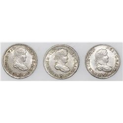 Lot of three Potosi, Bolivia, bust 1/2R, Ferdinand VII, assayer PJ, dated 1822, 1823 and 1824.