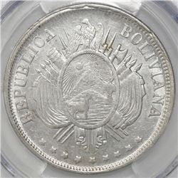 Potosi, Bolivia, 1 boliviano, 1873FE, PCGS AU58.