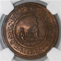 Ceylon (British), bronze 19-cents token, 1843 (1881), George Steuart & Co., Wekande Mills, NGC MS 62