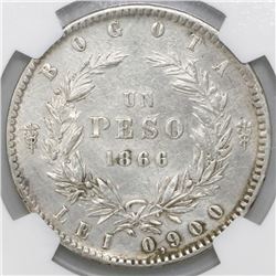 Bogota, Colombia, 1 peso, 1866, NGC AU details / excessive surface hairlines.