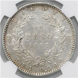 Bogota, Colombia, 1 peso, 1867, NGC XF details / excessive surface hairlines.