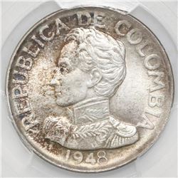 Bogota, Colombia, 50 centavos, 1948-B, PCGS MS62, ex-Dana Roberts (stated on label).