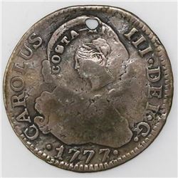 Costa Rica, 2 reales, Liberty head / ceiba tree double countermark (1845, Type III) on a Madrid, Spa