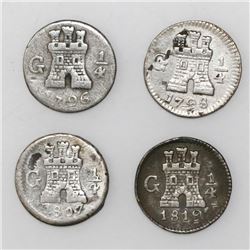 Lot of four Guatemala 1/4R: 1796, 1798, 1807, and 1819.