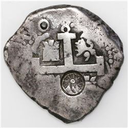 Guatemala, 8 reales, sun-over-mountains countermark (Type II, 1839) on cross side of a Lima, Peru, c