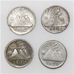 Lot of Guatemala (Central American Republic), 1/4R: 1843, 1842/29, 1840/30, and 1831.
