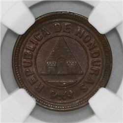 Honduras, 2 centavos, 1920, NGC MS 63 BN, finest known in NGC census.