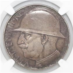 Rome, Italy, 20 lire, Vittorio Emaneule III, 1928-R, 10th anniversary of the end of World War I, NGC