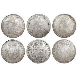 Lot of six Mexico City, Mexico, bust 8 reales, Charles IV and Ferdinand VII: 1797FM, 1805TH, 1808TH,