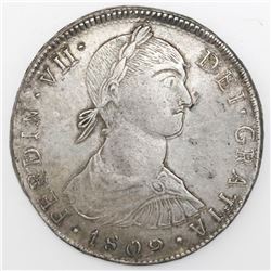 Lima, Peru, bust 8 reales, Ferdinand VII transitional ("imaginary" bust), 1809JP, king's name as FER