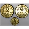 Image 1 : Lot of five Puerto Rico brass hacienda tokens, Vega Redonda, in denominations of 5 almud, 2 almud (t