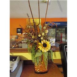 Tall tin vase with faux flowers (sunflower)