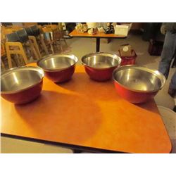4 red stainless steel mixing bowls
