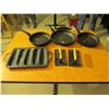Image 1 : 3 cast iron frying pans, corn press & presses