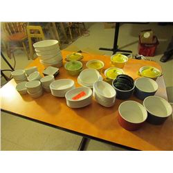 Assorted serving containers, white & colored