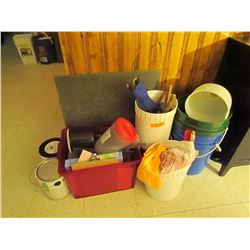 assorted lot misc tools, binders, utensils, paint X2