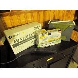 Bathroom dispenser, light bulbs, file holders, power bar