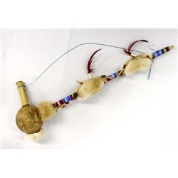 Mexican Lapin Fur and Carved Gourd Pipe