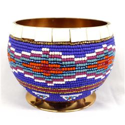 Hand Beaded Copper Bowl by Kathy Kills Thunder
