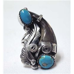Native American Navajo Silver Turquoise Coral Ring