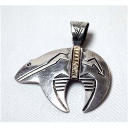 Navajo Silver & 14K Gold Bear Pendant, Harold Joe
