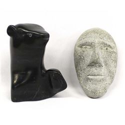 2 Canadian Inuit Carved Stone Bear & Maskette