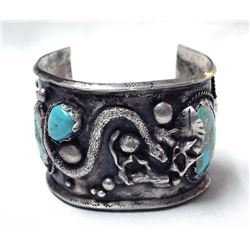 Navajo Old Pawn Sterling Turquoise Cuff Bracelet