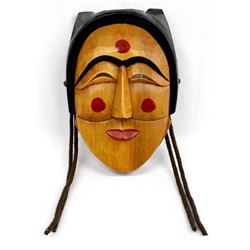 Korean Hand Painted Carved Wood Mask